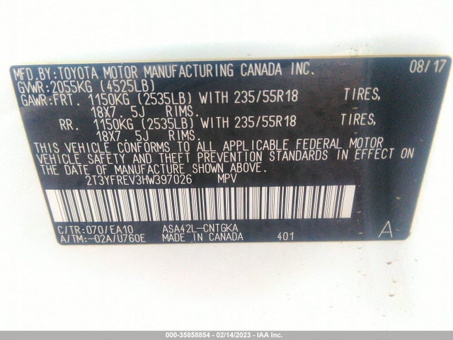 2017 Toyota RAV4, VIN: 2T3YFREV3HW397026