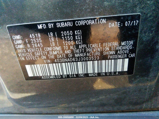 4S3BNAD63J3003523 Subaru Legacy Premium