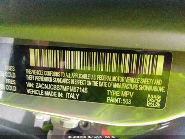2021 JEEP RENEGADE LATITUDE VIN: ZACNJCBB7MPM57145
