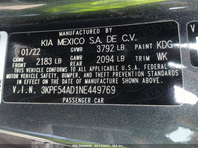 3KPF54AD1NE449769 KIA Forte Gt-line