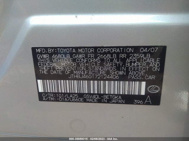 JTHBJ46G172124406 Lexus ES 350