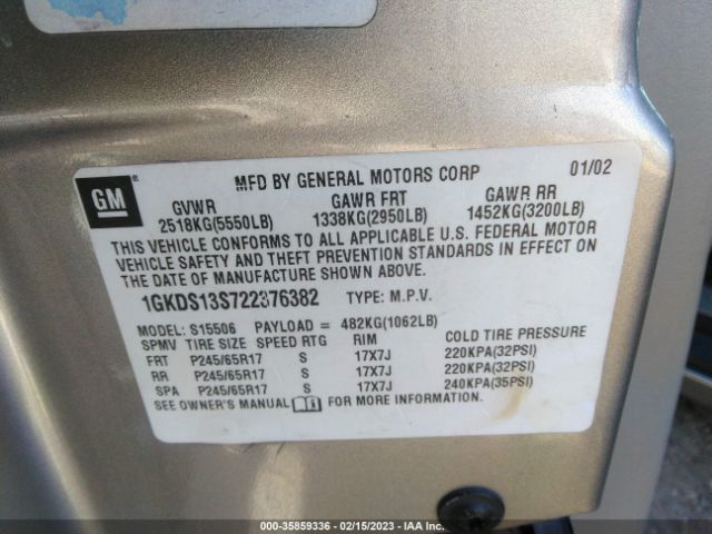 1GKDS13S722376382 GMC Envoy Sle