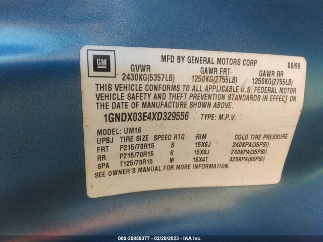 Chevrolet Venture 1999 1GNDX03E4XD329556 Image 10