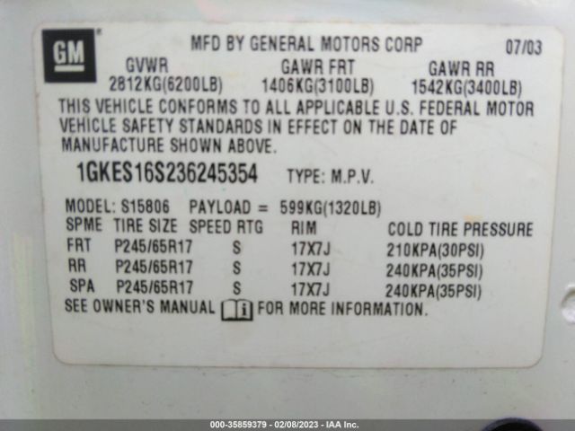 1GKES16S236245354 GMC Envoy Xl Sle