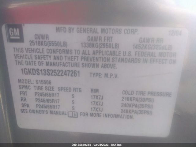 1GKDS13S252247261 GMC Envoy Sle