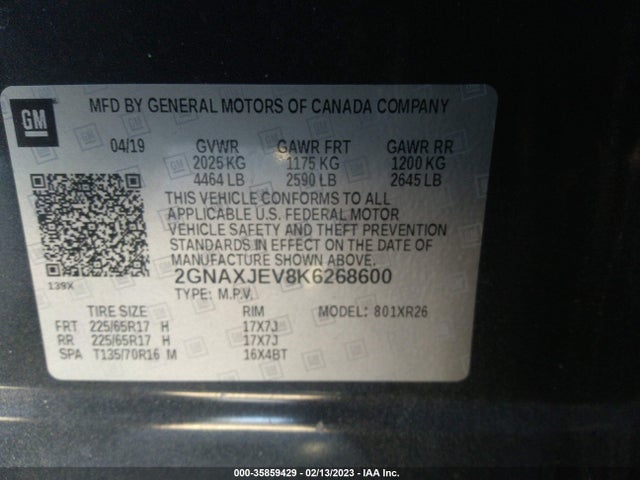 Chevrolet EQUINOX LT 2019 2GNAXJEV8K6268600 Image 10