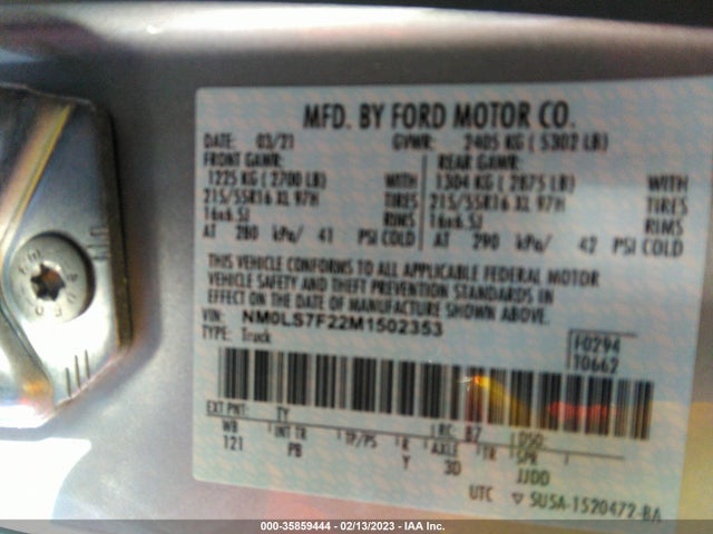 2021 Ford Transit Connect, VIN: NM0LS7F22M1502353