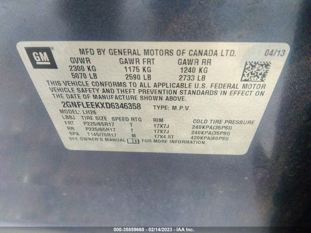 Chevrolet EQUINOX LT 2013 2GNFLEEKXD6346358 Image 9