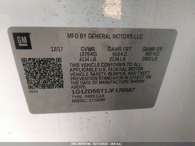 Chevrolet MALIBU LT 2018 1G1ZD5ST1JF170567 Image 9