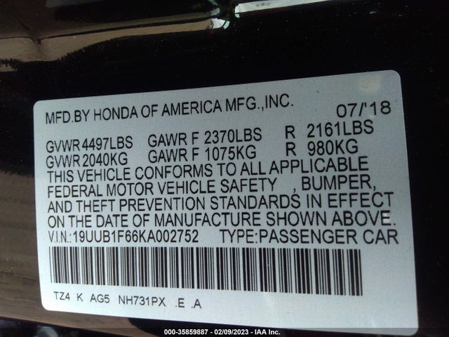 2019 Acura TLX, VIN: 19UUB1F66KA002752
