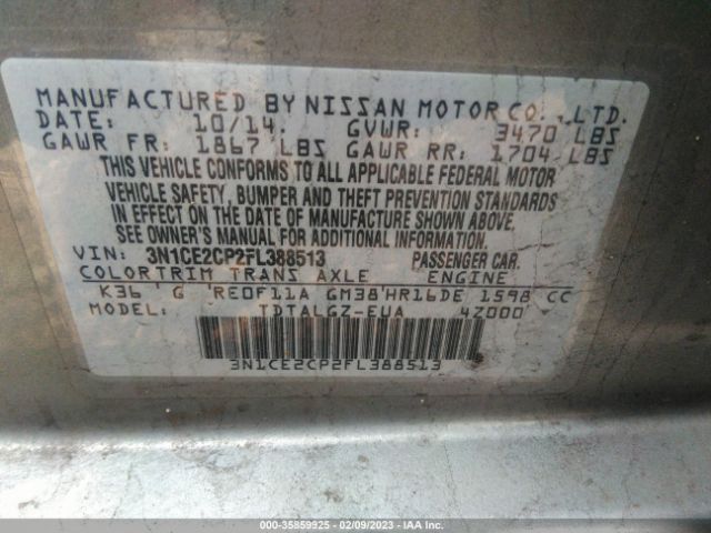3N1CE2CP2FL388513 Nissan Versa Note Sr