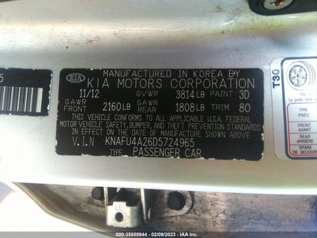 2013 KIA FORTE EX VIN: KNAFU4A26D5724965