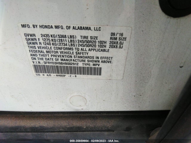 5FRYD3H98HB002912 Acura Mdx W/advance