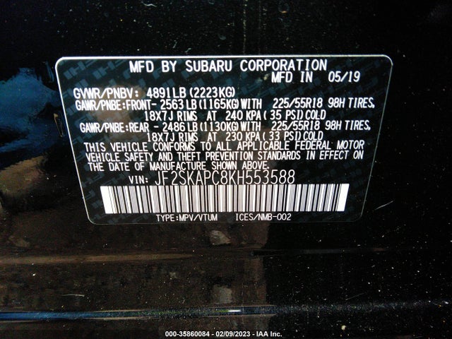 2019 Subaru Forester, VIN: JF2SKAPC8KH553588