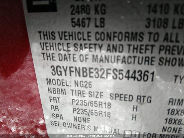 3GYFNBE32FS544361 Cadillac Srx Luxury Collection