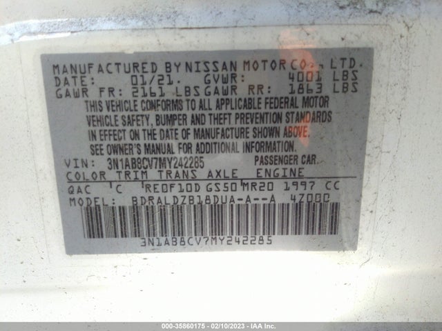 2021 NISSAN SENTRA SV VIN: 3N1AB8CV7MY242285