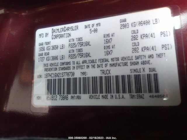 Dodge RAM 1500 2001 1B7HC16X21S770730 Image 10