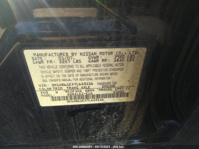 2007 NISSAN SENTRA 2.0 S VIN: 3N1AB61EX7L655116