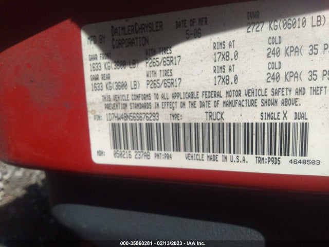 Dodge DAKOTA SLT 2006 1D7HW48N56S676293 Image 10