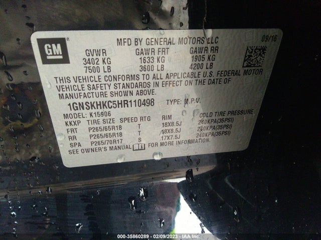 Chevrolet Suburban Lt 2017 1GNSKHKC5HR110498 Image 9