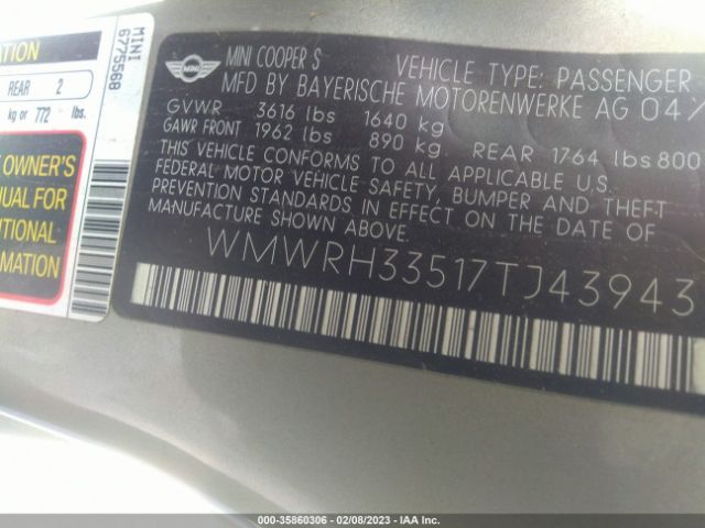 WMWRH33517TJ43943 Mini Cooper Convertible S