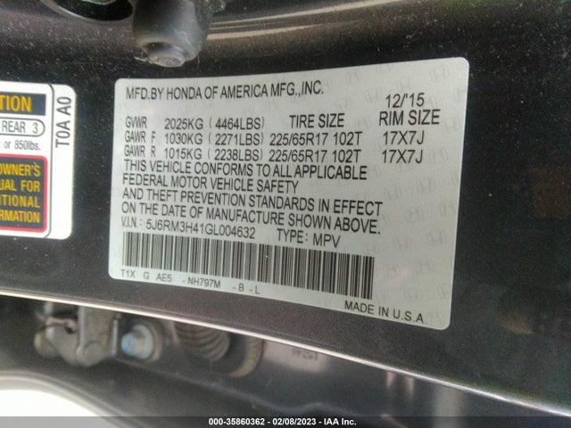 2016 Honda CR-V, VIN: 5J6RM3H41GL004632