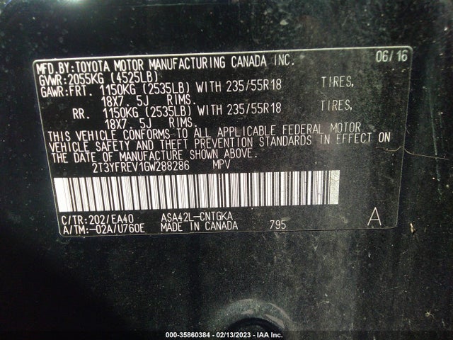 2016 Toyota RAV4, VIN: 2T3YFREV1GW288286