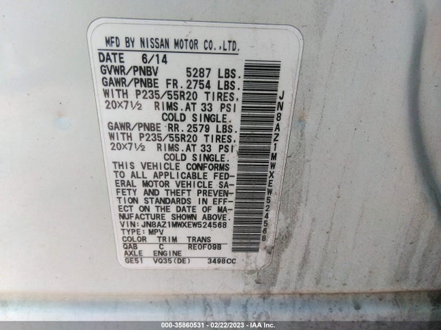 Nissan Murano Le 2014 JN8AZ1MWXEW524568 Image 9
