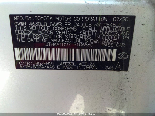 2020 Lexus IS, VIN: JTHAA1D27L5106860