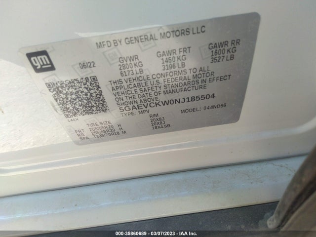 2022 Buick Enclave, VIN: 5GAEVCKW0NJ185504