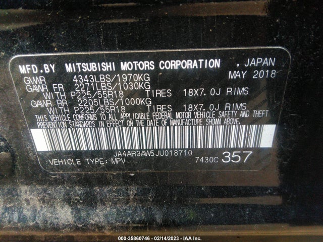 JA4AR3AW5JU018710 Mitsubishi Outlander Sport Se 2.4