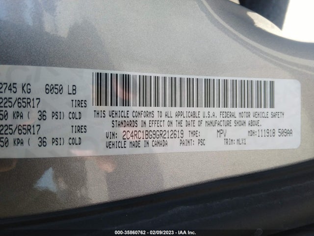 2C4RC1BG9GR212619 Chrysler Town & Country Touring