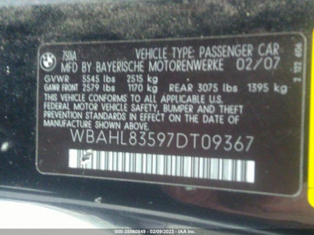 WBAHL83597DT09367 BMW 7 Series