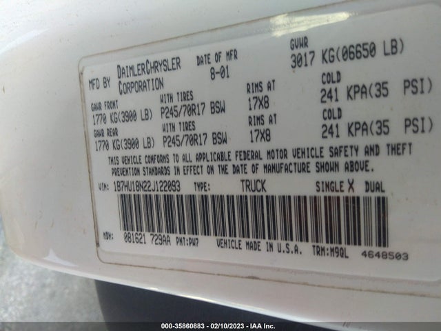 Dodge RAM 1500 2002 1B7HU18N22J122093 Image 11