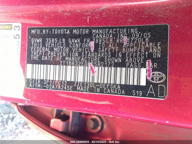 2006 TOYOTA COROLLA CE/S/LE VIN: 2T1BR32E06C582172