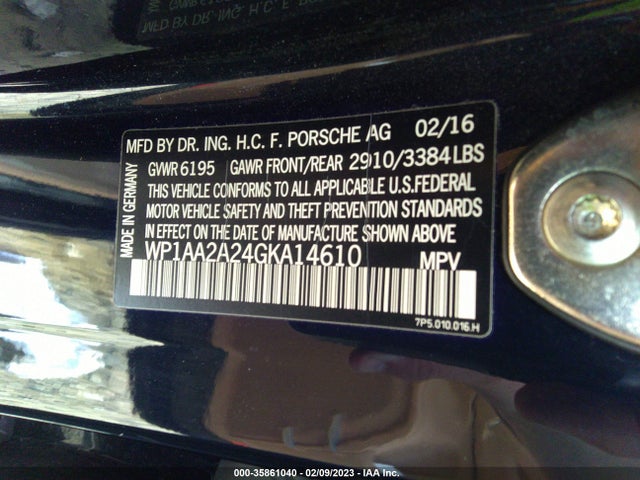 2016 PORSCHE CAYENNE VIN: WP1AA2A24GKA14610