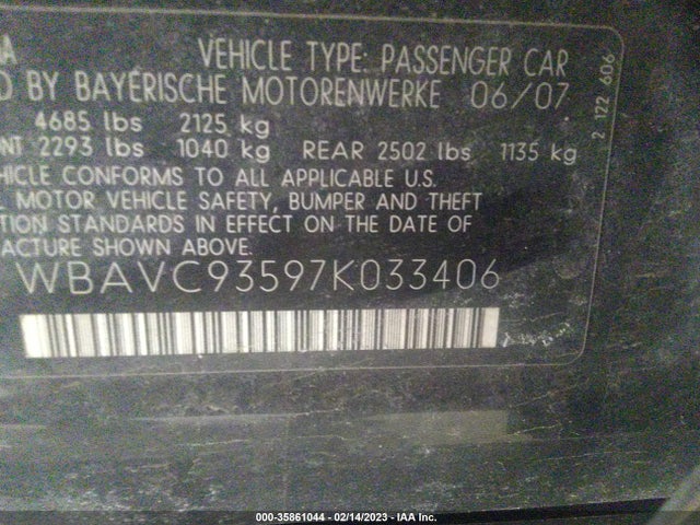 BMW 3 Series 328xi 2007 WBAVC93597K033406 Image 10