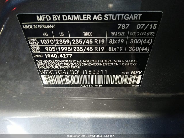 WDCTG4EB0FJ168311 Mercedes-Benz Gla-class Gla 250