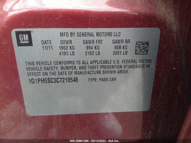 2012 CHEVROLET CRUZE LTZ VIN: 1G1PH5SC3C7218546