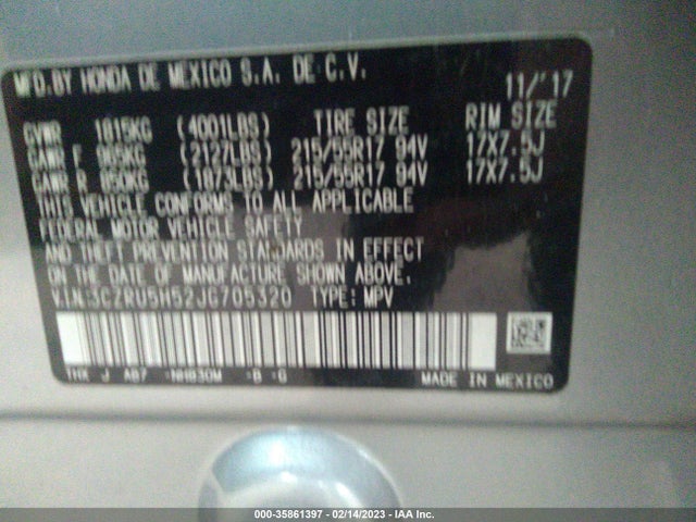 Honda HR-V EX 2018 3CZRU5H52JG705320 Image 9
