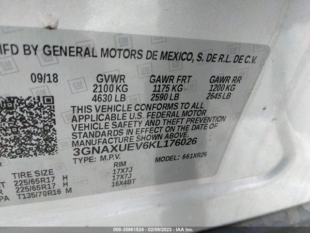 Chevrolet EQUINOX LT 2019 3GNAXUEV6KL176026 Image 9