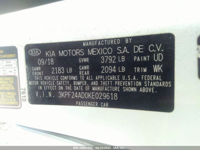3KPF24AD0KE029618 KIA Forte Lxs