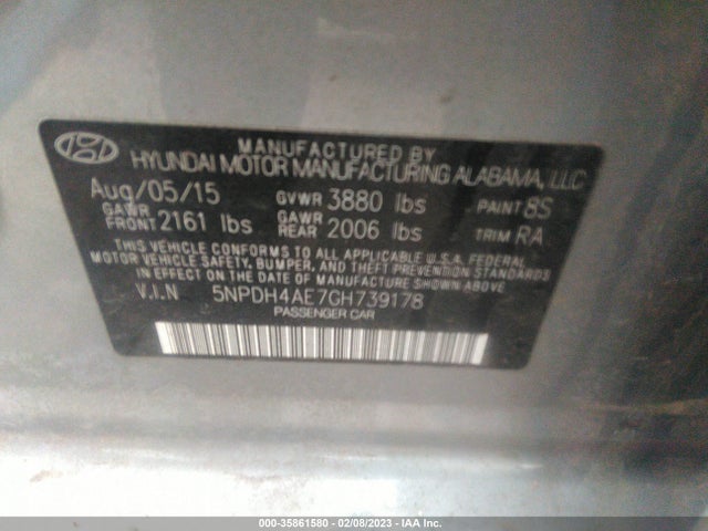 2016 Hyundai Elantra, VIN: 5NPDH4AE7GH739178