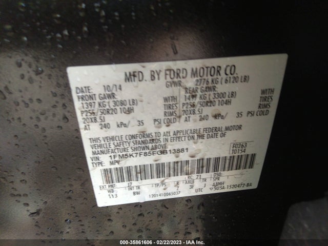 2015 Ford Explorer, VIN: 1FM5K7F85FGB13881