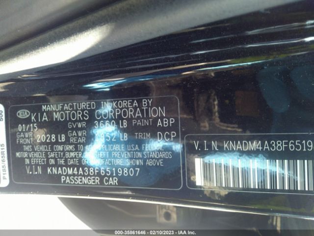 KNADM4A38F6519807 KIA RIO LX