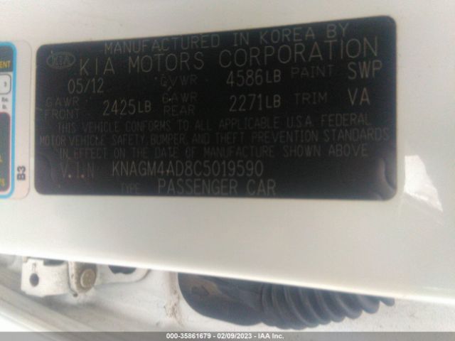 KNAGM4AD8C5019590 KIA OPTIMA HYBRID