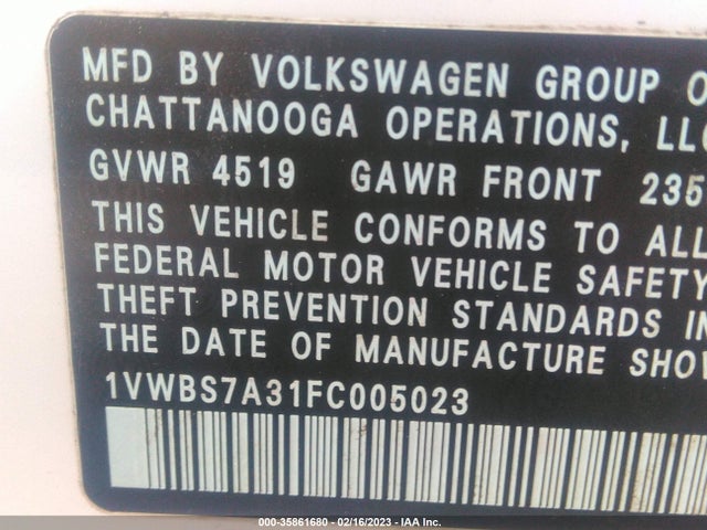 1VWBS7A31FC005023 Volkswagen Passat 1.8t Se W/sunroof & Nav