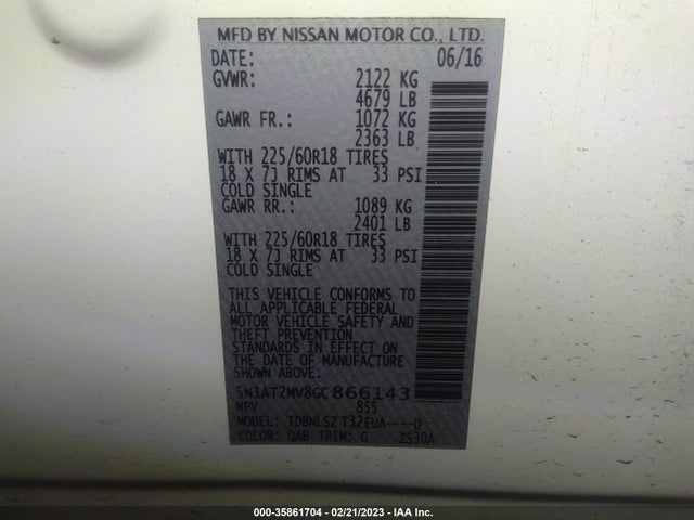 2016 Nissan Rogue, VIN: 5N1AT2MV8GC866143