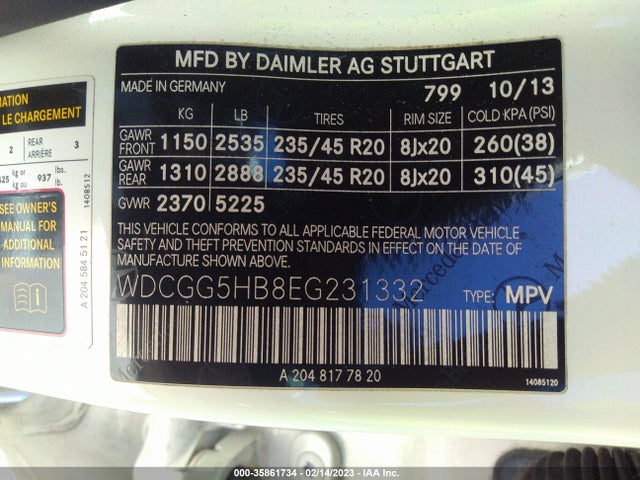 WDCGG5HB8EG231332 Mercedes-Benz Glk-class Glk 350
