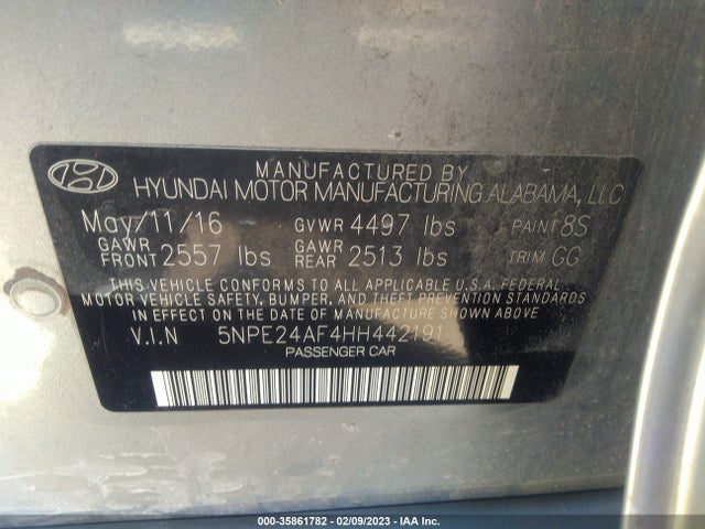 Hyundai Sonata 2.4l 2017 5NPE24AF4HH442191 Image 9